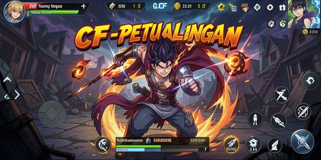 Tampilan aksi seru dalam gameplay Anime 6CF.