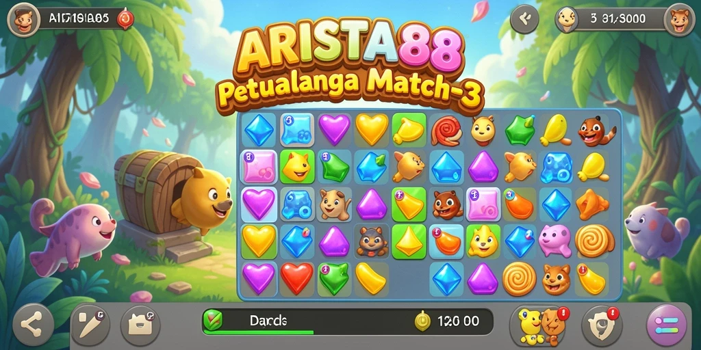 Gameplay seru ARISTA88 dengan tantangan Match-3 yang menggembirakan.