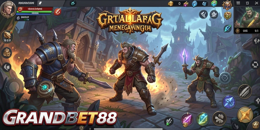 Tangkapan layar gameplay <strong>GRANDBET88</strong> menampilkan aksi seru dalam pertempuran yang mendebarkan.