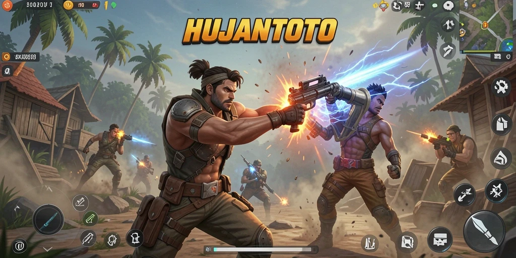 Gameplay mendebarkan dari HUJANTOTO dalam mode Battle Royale.