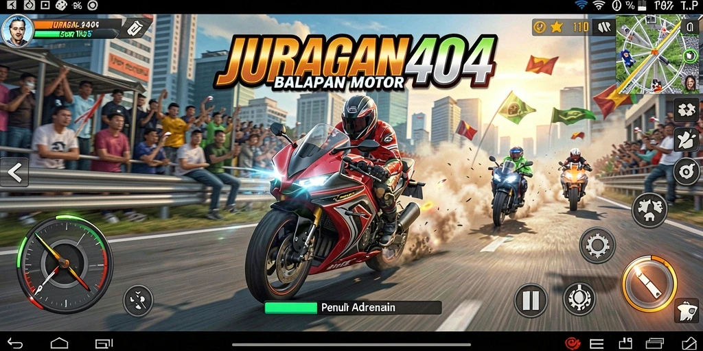 Gameplay JURAGAN404 yang penuh aksi balapan motor.
