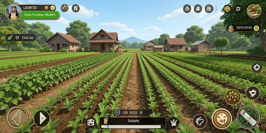 Screenshot gameplay LUXURY333 yang menunjukkan aktivitas bertani yang seru.