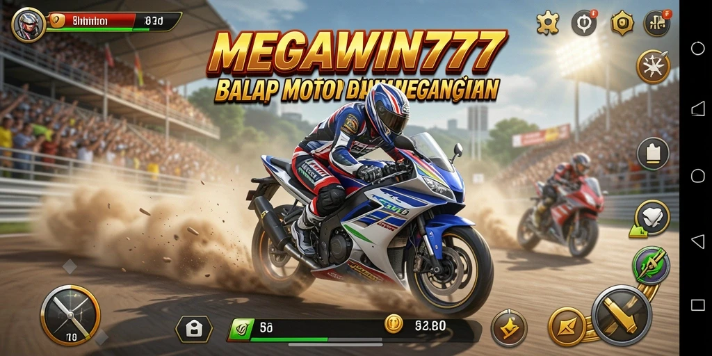 Tampilan seru gameplay balap motor di MEGAWIN777.