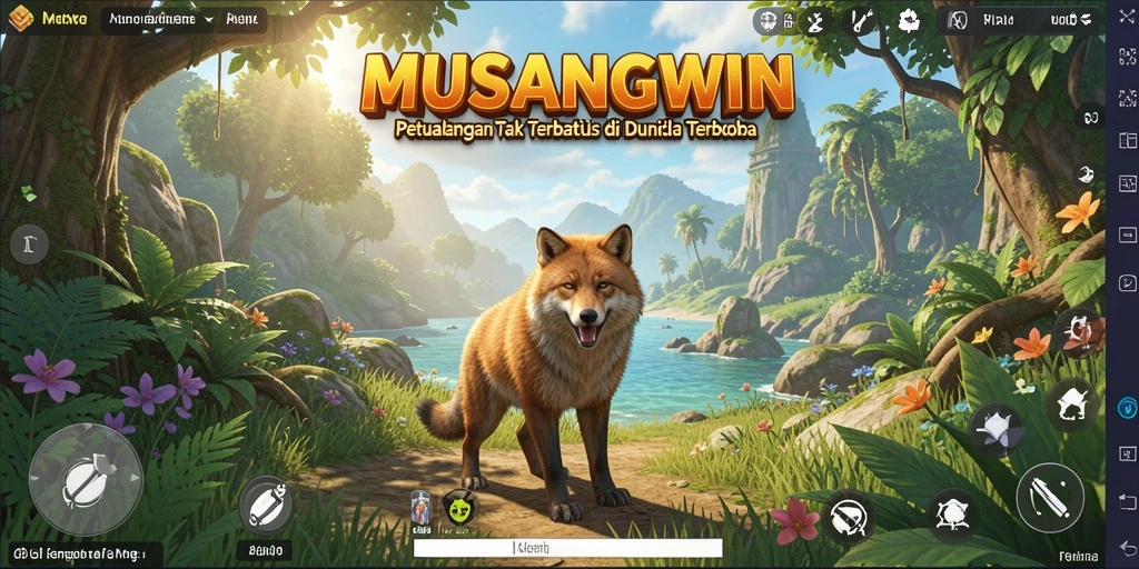 Tangkapan layar MUSANGWIN menampilkan eksplorasi dunia yang luas dan indah.