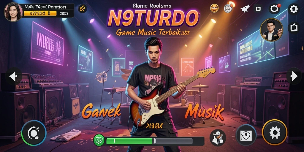 Tampilan menarik gameplay N9TURBO dengan interaksi musik.