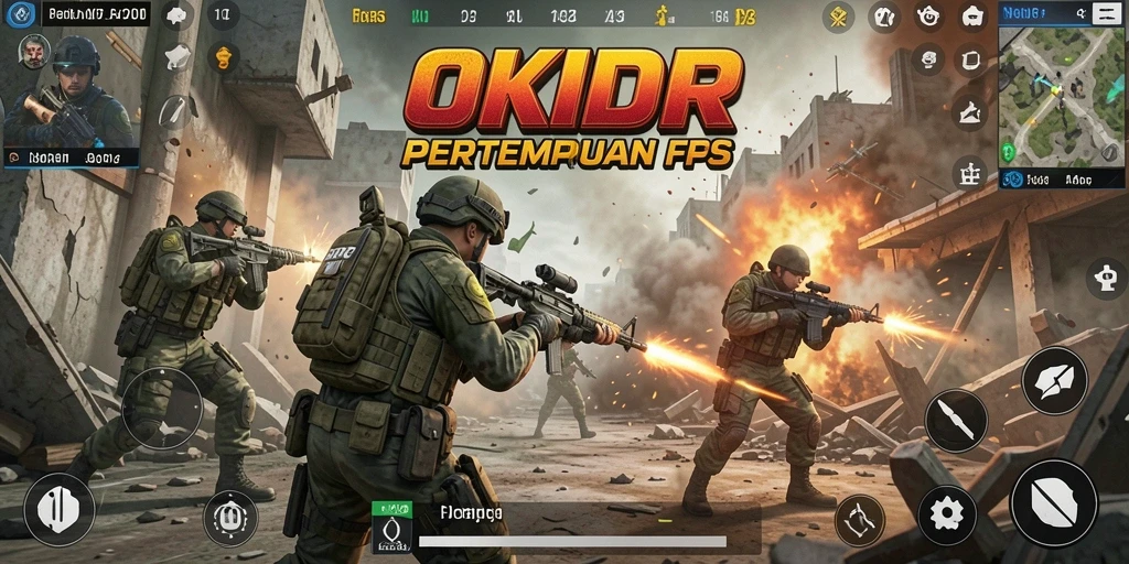 Screenshot gameplay OKIDR yang menampilkan aksi tembak-menembak yang mendebarkan.