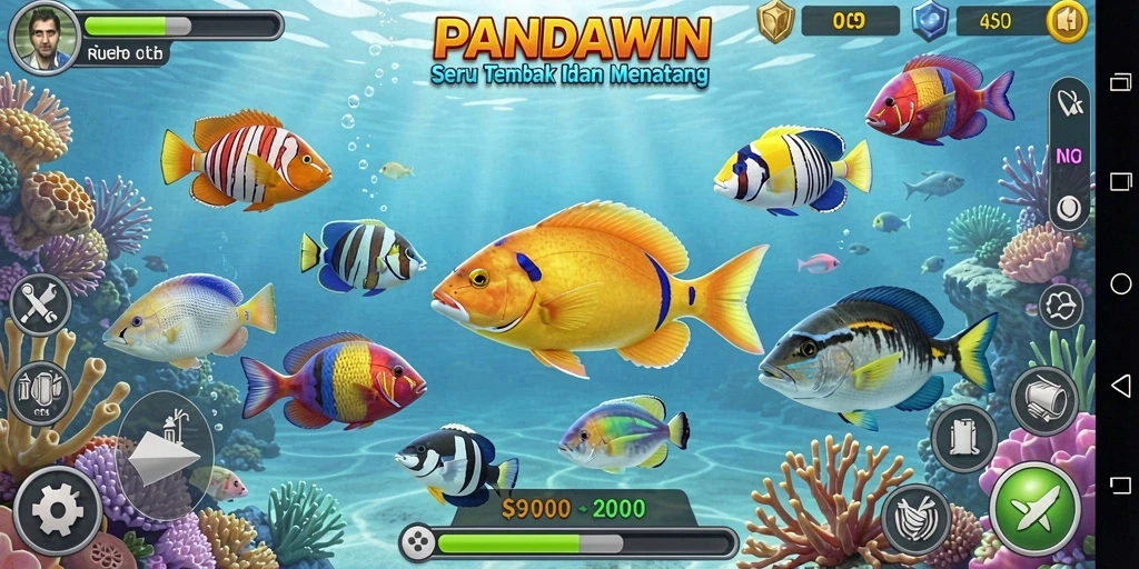 Screenshot utama permainan Tembak Ikan PANDAWIN yang menarik.