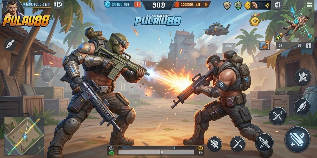 Screenshot aksi dalam pertandingan Battle Royale PULAU88.