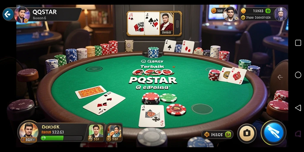 Screenshot utama QQSTAR menampilkan gameplay Poker yang mendebarkan dan interaktif.