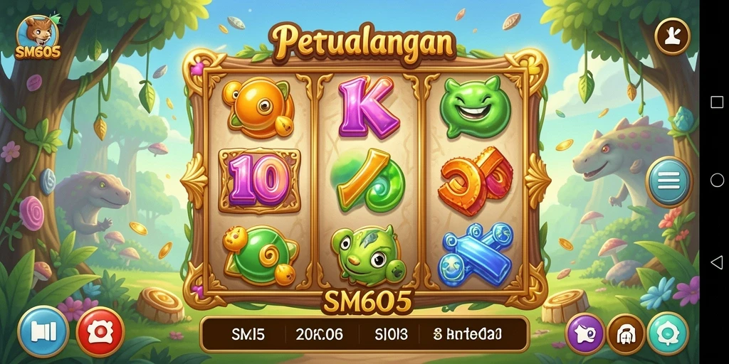 Screenshot utama SM605 menampilkan gameplay seru dari mesin slot yang menarik.