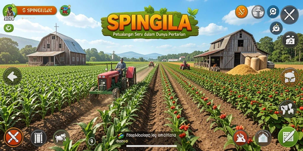 Tampilan screenshot dari gameplay SPINGILA yang menggambarkan aktivitas pertanian.