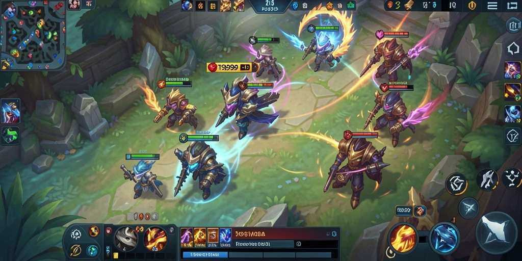 Tangkapan layar gameplay dinamis T9999 yang menampilkan pertarungan tim.