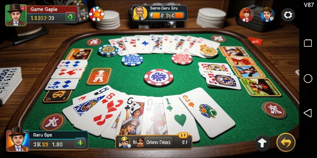 Screenshot gameplay V87 menampilkan suasana permainan Gaple yang seru.